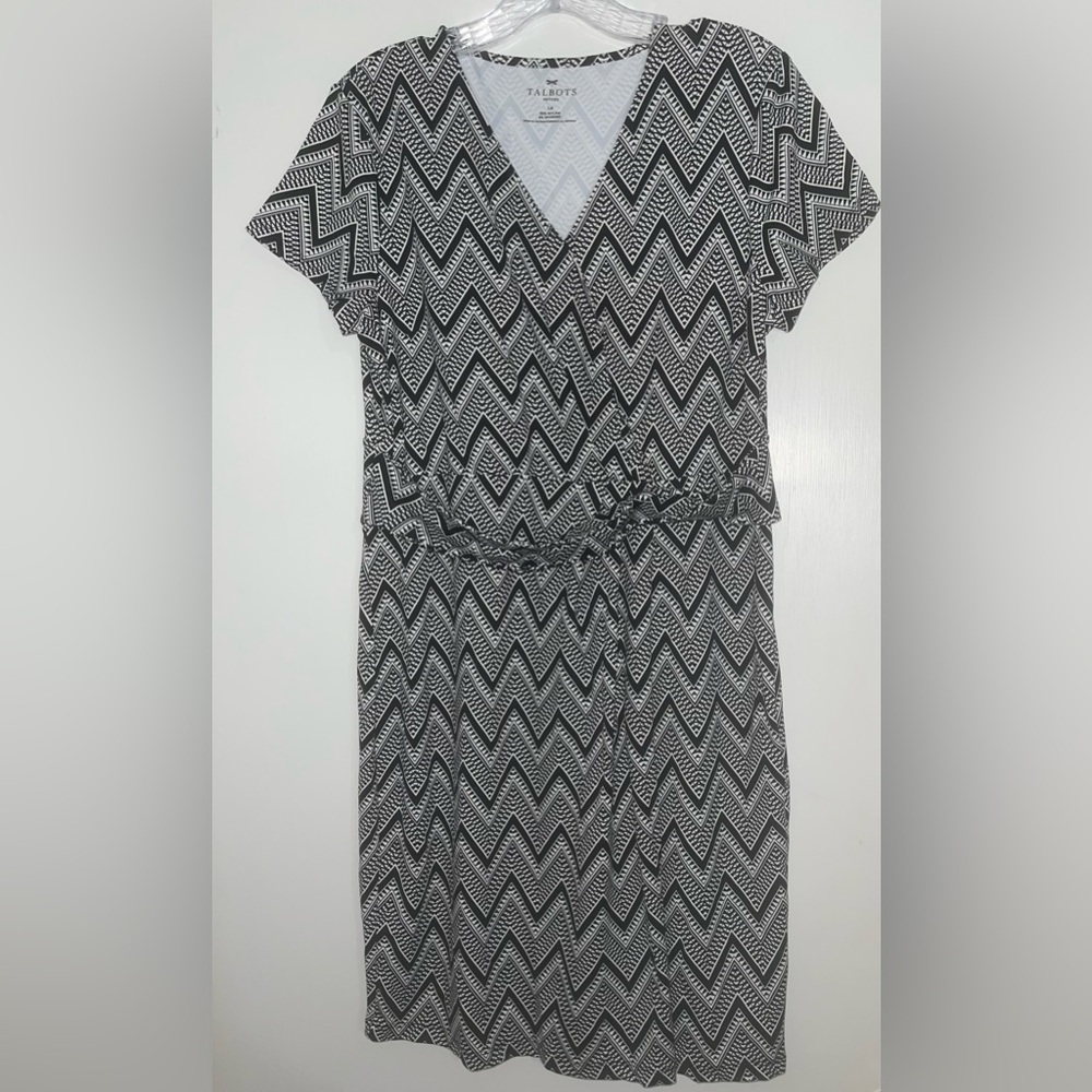 Talbots Black & White Zigzag Midi Dress, size LP (Petite Large)